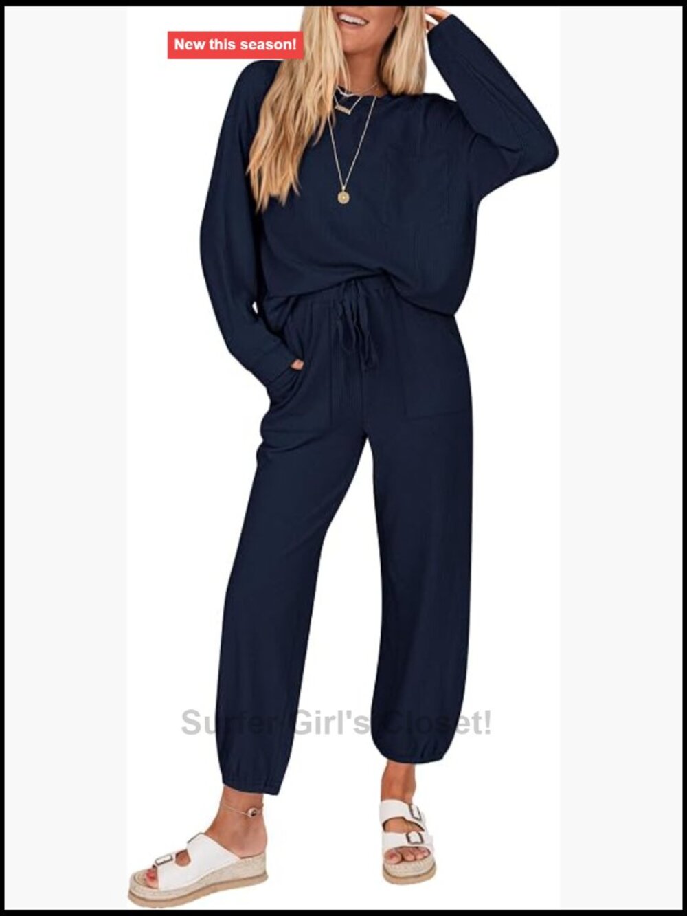 Ribbed Knit Lounge Set - Long Sleeve Pullover Jogger Pants Tracksuit